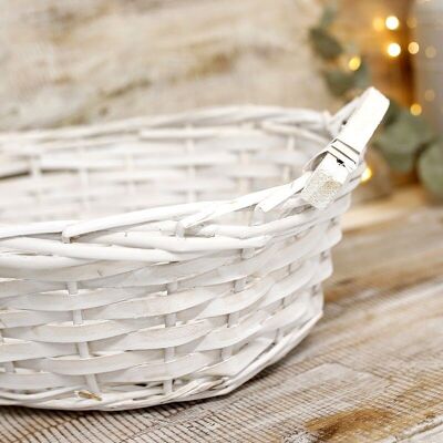 Oval wicker basket with white handles 36x26x12cm