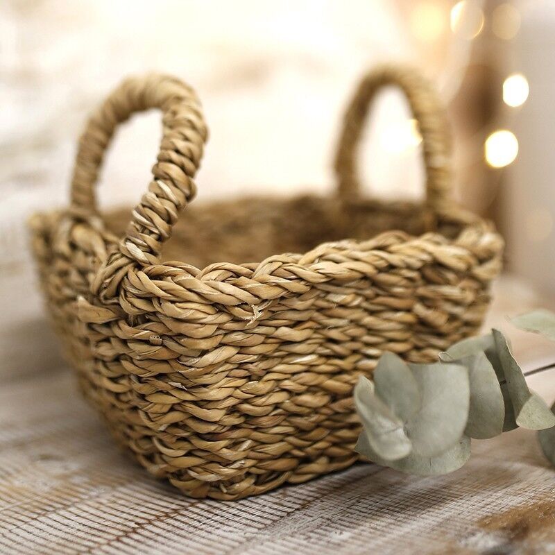 Cesto rotondo in alga marina con manici 20x9 cm