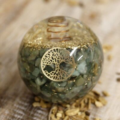 Tree of Life Orgonite Sphere - Green Jade