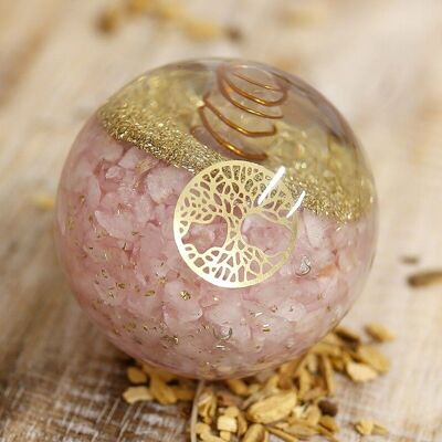 Tree of Life Orgonite Sphere - Rose Quartz