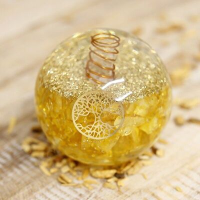 Tree of Life Orgonite Sphere - Yellow Quartz