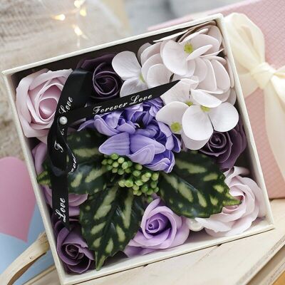 Confezione regalo di sapone con bouquet di fiori - viola