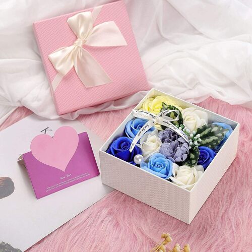Bouquet flores jabon caja regalo - azul