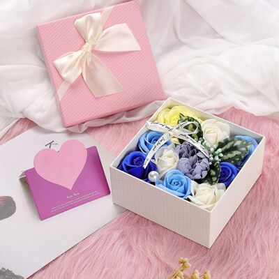 Bouquet flowers soap gift box - blue