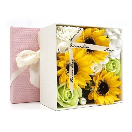 Bouquet flores jabon caja regalo - amarillo
