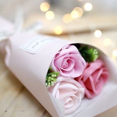 Soap bouquet of roses in a box - pink