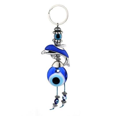 Delphin-Schlüsselanhänger mit türkischem Auge – blau