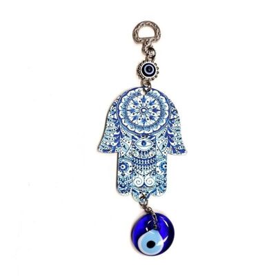 Fatima hand and Turkish eye wall hanging - Light Blue