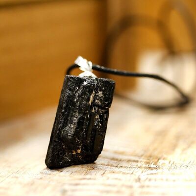 Pendentif pluvier avec cordon - Tourmaline noire