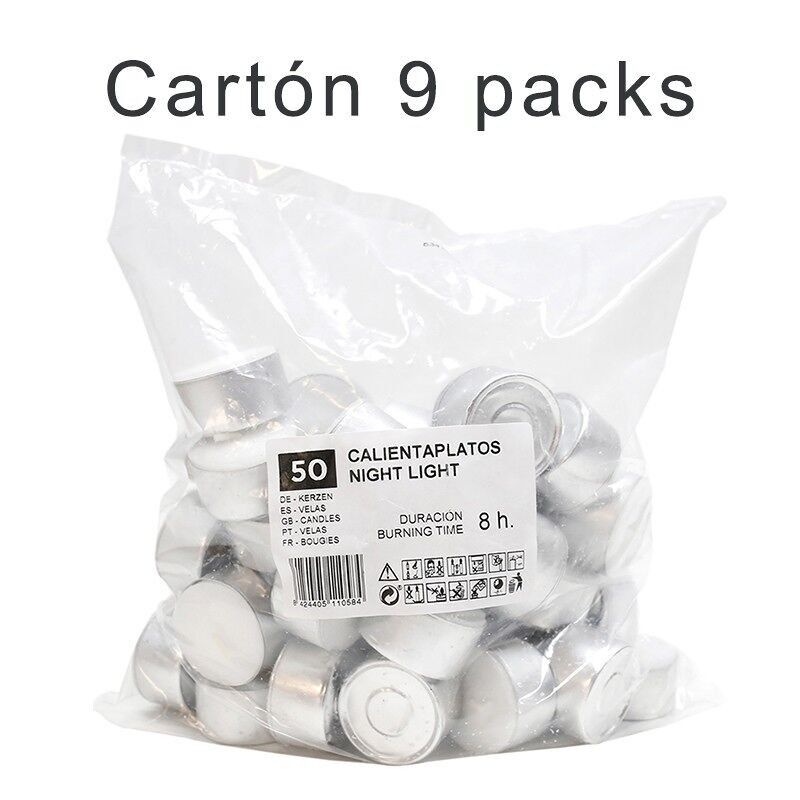 Bougies veilleuses en carton 8h. (9 paquets 50 unités)