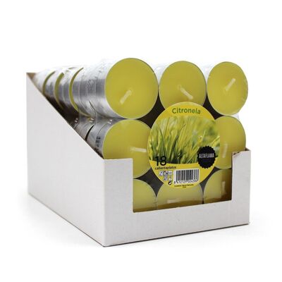 Boîte de présentation de veilleuses à la citronnelle (6 paquets de 18 unités)