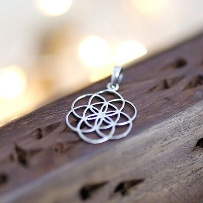 Silver linear flower of life pendant