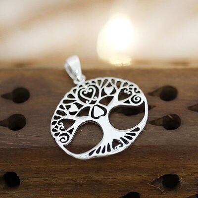 Silver tree of life heart pendant