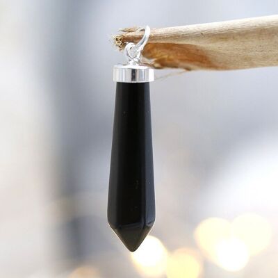 Silver and gem pendant - Black agate