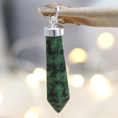 Silver and gem pendant - Ruby in zoisite