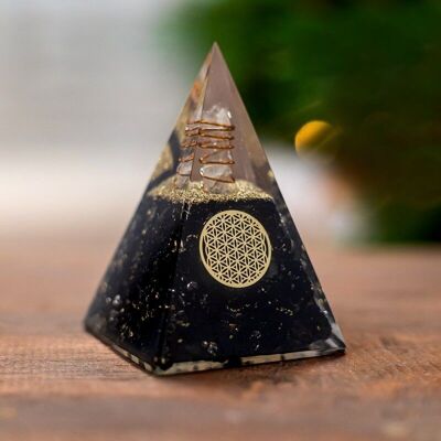 1 Pyramide de vie fleur orgonite - tourmaline noire
