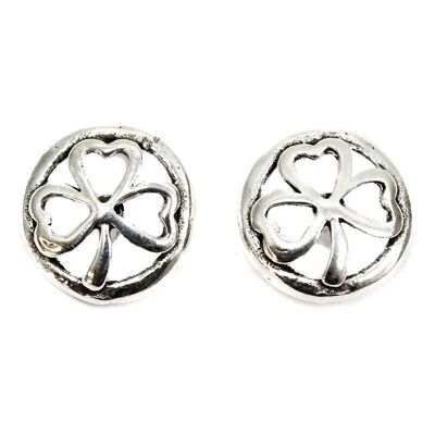 Silver clover circle earrings