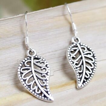 Boucle d'oreille argent - feuille hippie 2