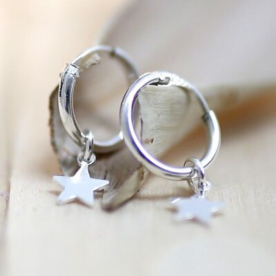 Silver earring - hoop with star