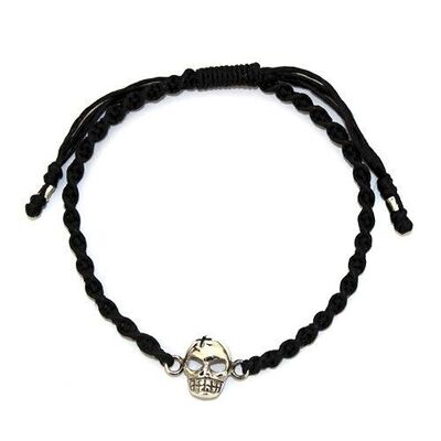 Silver skull cross and braided rope bracelet