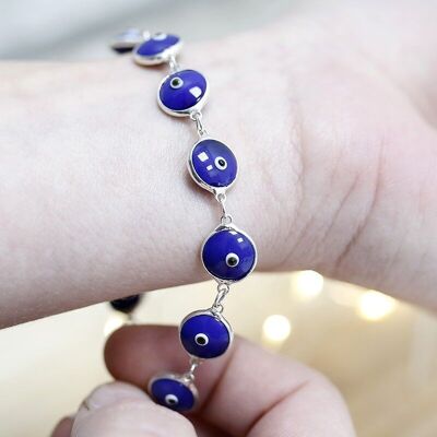 Turkish eye crimped bracelet - Blue