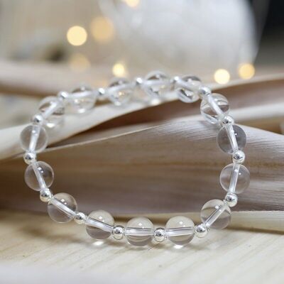 Bracelet argent et perles de quartz cristal 8mm