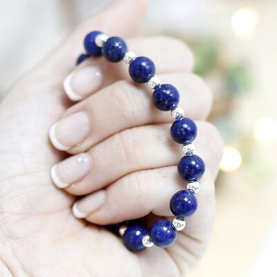 Silver and lapis lazuli 8mm bead bracelet