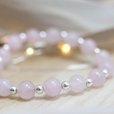 Silver and rose quartz beads bracelet 8mm
