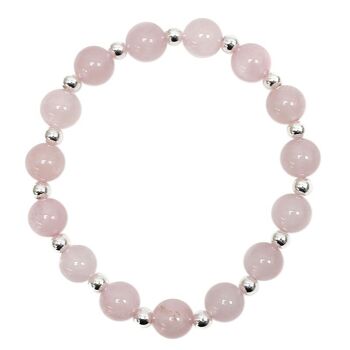 Bracelet perles argent et quartz rose 8mm 2