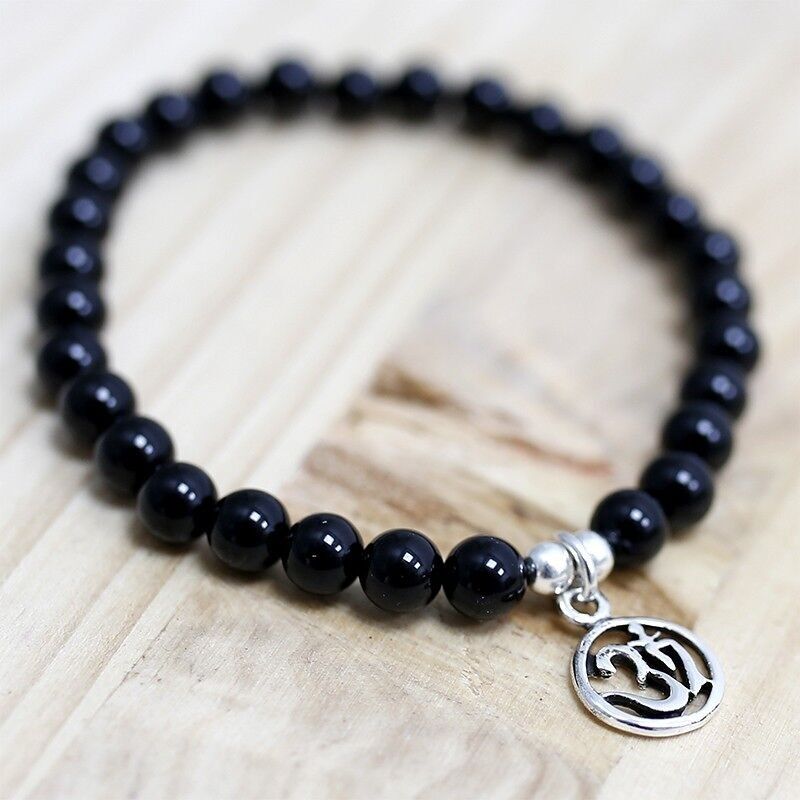 Bracelet agate noire 5mm - Om
