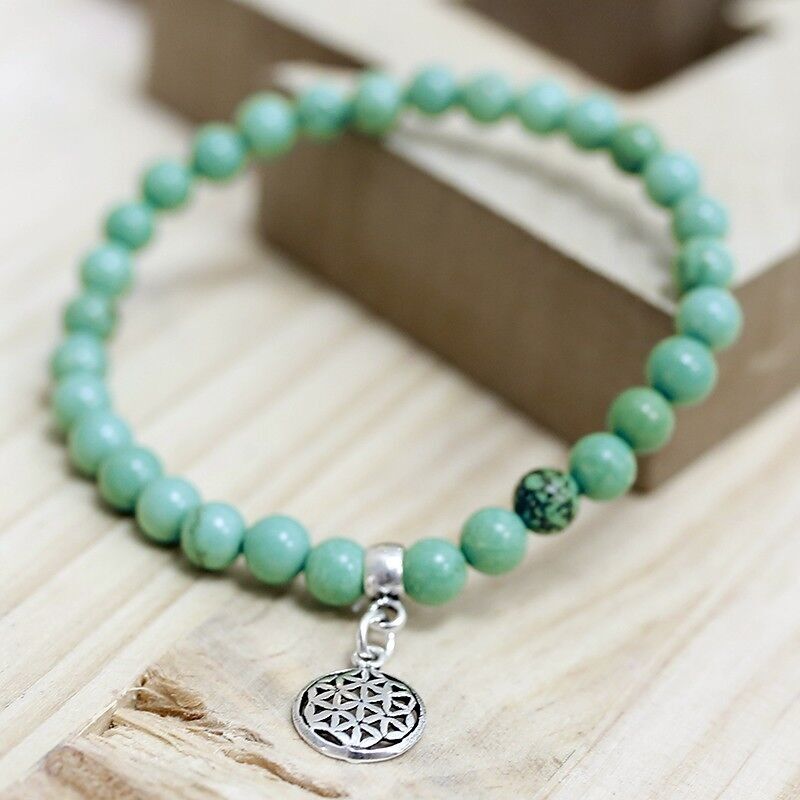 Bracelet fleur de vie turquoise 6mm