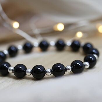 Bracelet perles argent et agate noire 8mm 1