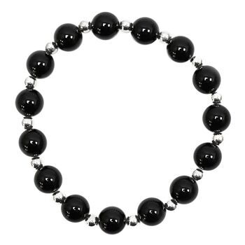 Bracelet perles argent et agate noire 8mm 2