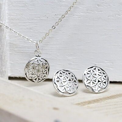 Silver necklace and earrings set - Flower of life