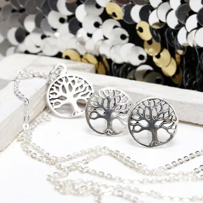 Ensemble collier et boucles d'oreilles en argent - Arbre de vie