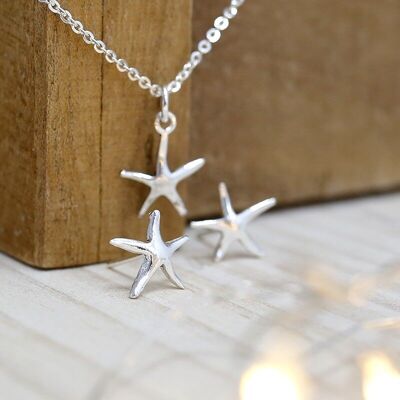 Silver necklace and earrings set - Starfish