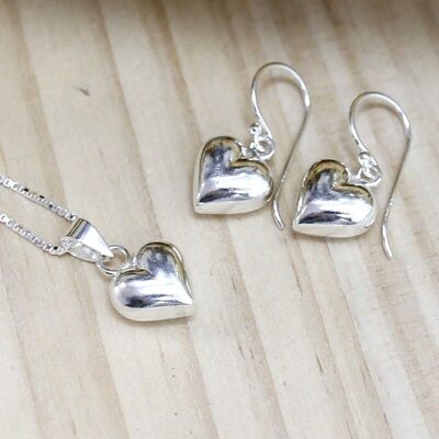 Silver necklace and earrings set - Heart
