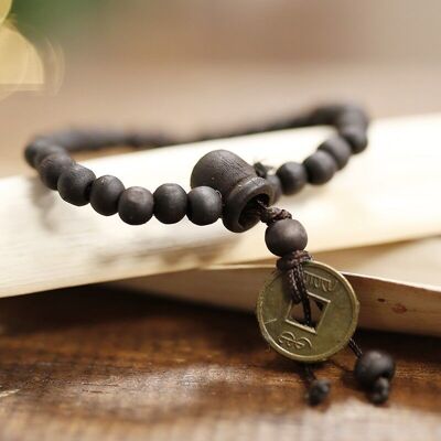 Wooden bracelet - Feng Shui coin