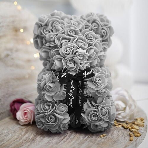 Oso decorativo rosas 25cm - gris