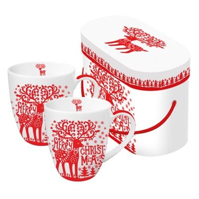 Mug Set GB Merry Deer red