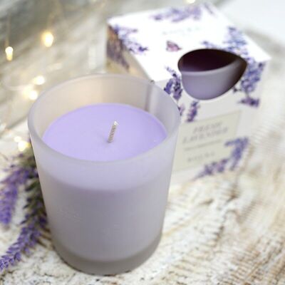 6 Kerzen aus satiniertem Glas – Lavendel, 75 x 70 mm