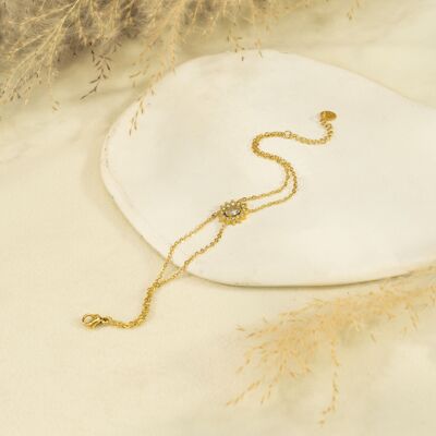Bracelet double chaîne dorée avec strass au centre