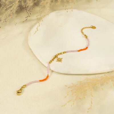 Bracelet chaîne avec pendentif étoile et cristaux roses et oranges