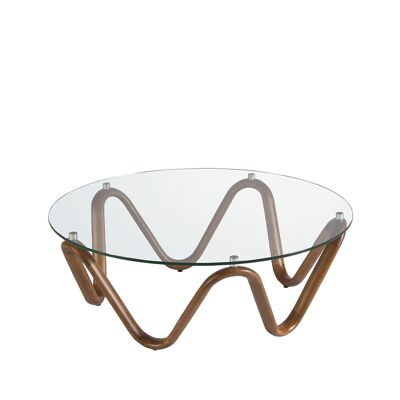 ROUND TEMPERED GLASS AND WALNUT COFFEE TABLE 2124