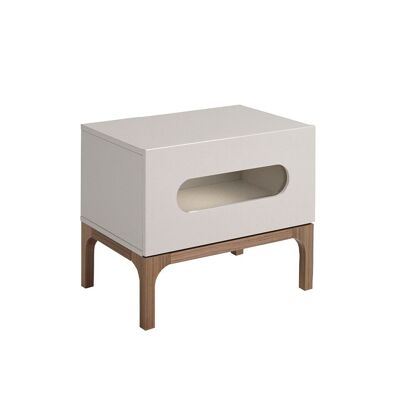 GRAY AND WALNUT WOOD NIGHT TABLE WITH INTERIOR LIGHTING 7144