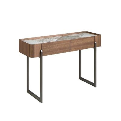 RECTANGULAR CONSOLE PORCELAIN MARBLE, WALNUT AND METALLIC DARK STEEL 3254