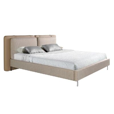 LEATHER BED IN MINK COLOR AND GRAY FABRIC 7154