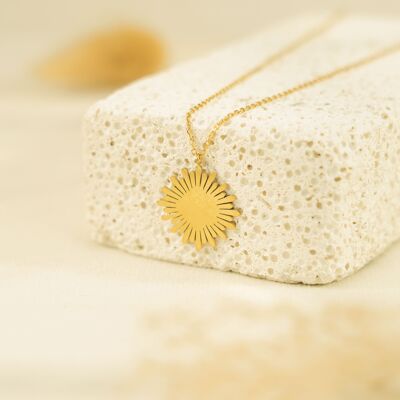 Simple gold chain necklace with sun pendant