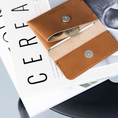 Minimalist wallet for cards, cash and coins slim and small Italian Vegetable Tanned Leather