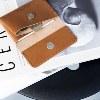 Minimalist wallet for cards, cash and coins slim and small Italian Vegetable Tanned Leather